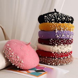 Béret d'hiver en laine, chapeau uni peint à la main, mode féminine - Product Image 2