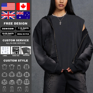 Ensemble sweat à capuche zippé et pantalon de survêtement unisexe KIingSen en polaire délavée, respirant, 400g, polyester/coton, style streetwear - Product Image 2