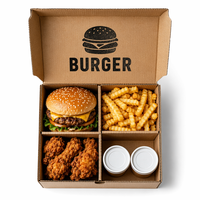 Pochettes à emporter pour hamburgers et frites en carton ondulé biodégradable et écologique, personnalisées avec pelliculage mat
