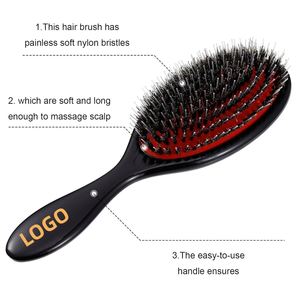 Pastel <b>Pink</b> Boar Bristle Detangling Hair Brush Chic Girls Air Cushion Massage Comb Private Logo Engraving Service Unit - Product Image 6