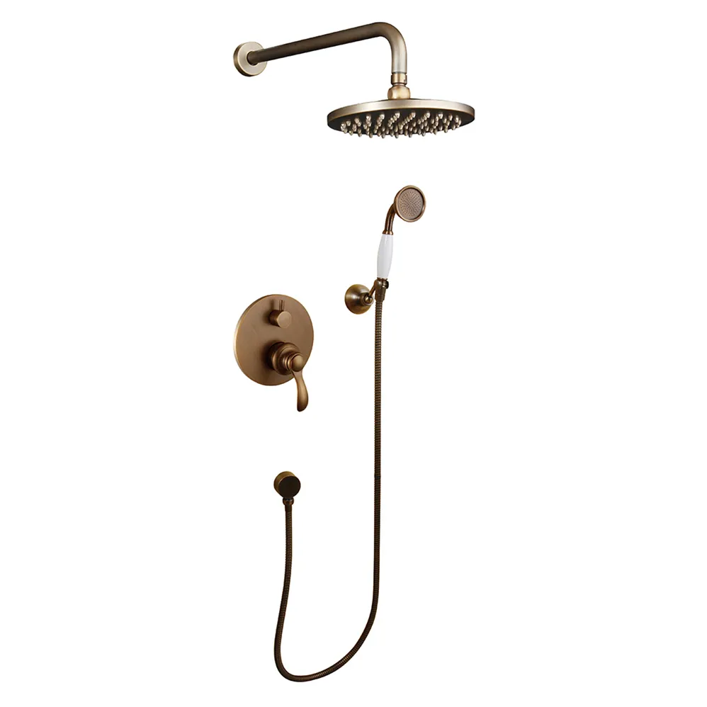 Europe Style In-Wall Shower Tap Antique Bronze Single Handle Hot and Cold Water Wall Mounted Rainfall Shower Mixer Set