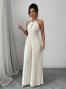 Combinaison Pantalon à Bretelles Halter Style Européen et Américain, Dos Nu Plissé, Décoration Nœud à la Poitrine, Coupe Large Grande <span class=keywords><strong>Taille</strong></span> pour Occasions Professionnelles - Product Image 5