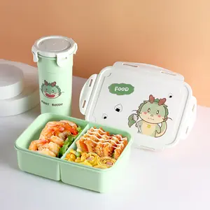 2 compartment Eco-Friendly Plastic bento box 1L Leak-Proof School Lunch Box Set with Water Bottle