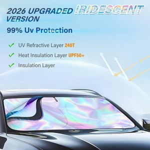 Summer Car Front Windshield <b>Sun</b> <b>Shade</b> Silver/Black Foldable Polyester Durable Laser Reflective UV Protection Lowering Car - Product Image 4