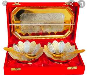 Handmade Indian Decorative Steel Decorative <b>Box</b> Wedding <b>Favor</b> Classic Gold Plated Bowl Silver Plated - Product Image 1