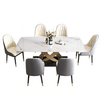 Ensemble de table et de chaises de salle à manger rectangulaire en marbre de luxe, plateau blanc, restaurant, métal, acier inoxydable, ensembles de salle à manger, tables de salle à manger