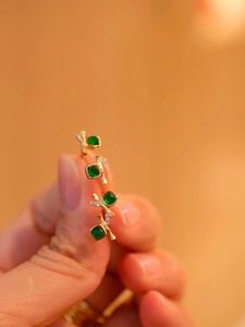 Xinfly 18k Gold Fine <b>Stud</b> Earrings 0.4ct <b>Emerald</b> Natural Diamond Exquisite Bamboo Joint Style Fashion Jewelry for Party Gift - Product Image 3