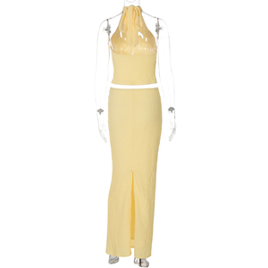 Tricoté dos nu sans manches haut court jupe longue fente ensembles <span class=keywords><strong>pour</strong></span> femmes Sexy <span class=keywords><strong>grossiste</strong></span> Streetwear vêtements décontractés - Product Image 6