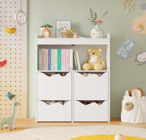 Estantería con Gabinete de Almacenamiento para Juguetes para Sala de Juegos, Librería con 1 Estante de Exhibición, Cubo Abierto, <span class=keywords><strong>2</strong></span> Gabinetes Móviles, <span class=keywords><strong>2</strong></span> Cajones - Product Image 2