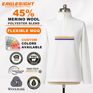 Camiseta de Manga Larga con Media Cremallera para Hombre, Mezcla de <span class=keywords><strong>Lana</strong></span> Merino, 200 g/m², Piqué, Capa Base para Exteriores, OEM - Product Image 1