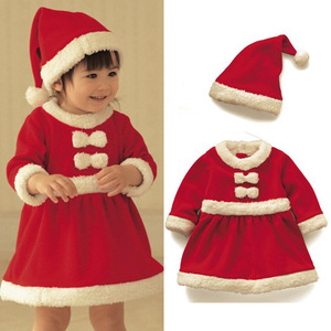 Children's Christmas <b>Santa</b> Costume Dress With Hat Red For Kids Performance Outfit - Product Image 1