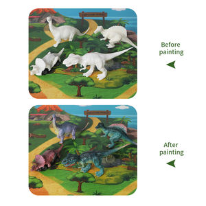 Set di Pittura Dinosauri WAYEE: 4 Dinosauri Grandi, 6 Figure Piccole, 2 Auto Dino a Inerzia Dipingibili |   12 colori acrilici inclusi in plastica - Product Image 3