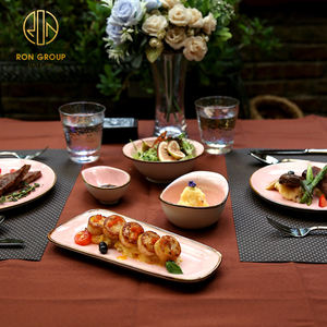 Vente en gros restaurant hôtel restauration incassable bord doré <span class=keywords><strong>assiette</strong></span> en porcelaine rose de haute qualité sushi <span class=keywords><strong>dessert</strong></span> assiettes en céramique - Product Image 4