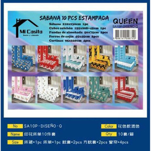 Set di biancheria da letto Queen in cotone 100% da 10 pezzi con tende stampate e federe miste di colore include lenzuola con 6 pezzi in totale - Product Image 1
