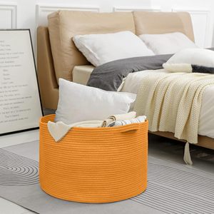 Cesta de Cuerda de Algodón para Niñas y Niños, 22" x 22" x 14", Cesta de Lavandería para Bebés, Contenedor Redondo Tejido para Guardería, Organizador - Product Image 6