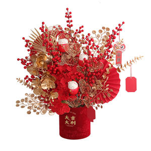 Capodanno fiore benedizione secchio composizione floreale agrifoglio rosso capodanno ornamento decorazione legno dorato ortensia <span class=keywords><strong>eucalipto</strong></span> - Product Image 2