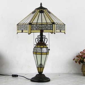 LongHuiJing 16" Tiffany Style LED Table Lamp-Dome Stained Glass Shade AC Powered <b>Bedside</b> & Reading Lamp with Light Base - Product Image 5