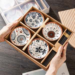 Wholesale Japanese Ramen Bowl <b>Gift</b> <b>Set</b> Hand-Painted Ceramic Durable Soup Bowl Bamboo Tray Custom Logo Premium Packaging Food - Product Image 3