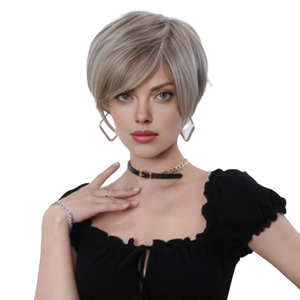 Pelucas cortas de <span class=keywords><strong>pelo</strong></span> con corte Pixie para mujer, peluca corta rubia platino para mujer blanca, Peluca de <span class=keywords><strong>pelo</strong></span> sintético <span class=keywords><strong>gris</strong></span> plateado blanco de 10 pulgadas - Product Image 2