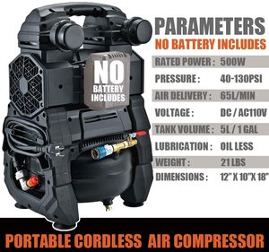 Compresor de aire sin escobillas portátil silencioso alimentado por batería de 18V AC/DC con tanque de 5L para herramientas neumáticas - Product Image 5