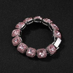 Fashionable Versatile Pink Diamond Alloy <b>Bracelet</b> Minimalist Geometric <b>Bracelet</b> Cool Trendy Hip Hop Hand Accessory - Product Image 2