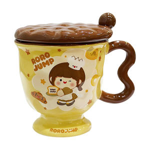 Tasse en céramique Zuo Mu Rorojump avec couvercle et cuillère, design mignon pour la maison, le bureau, cadeau, hiver 2025 - Product Image 3