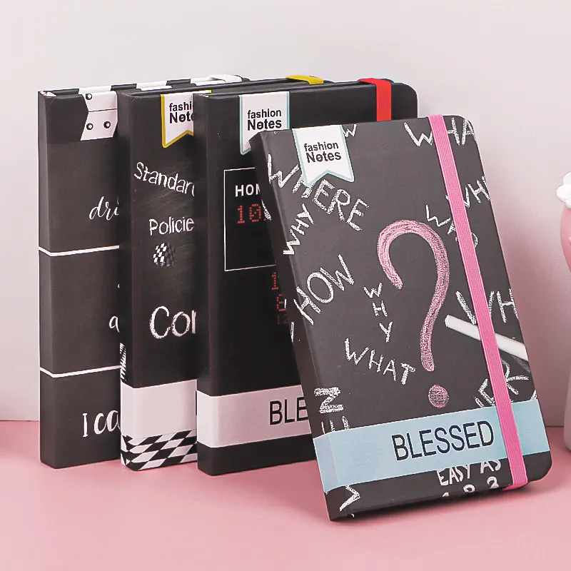 Wholesale Black Fashionable Cover Notebooks With Colorful Elastic Band A5 A7 Diary Book Notebook