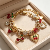 Kristal & strass legering rode kersen unisex cadeau lichte luxe frisse sieraden bedels armband voor cadeau