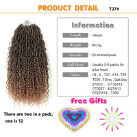 Extensions de Cheveux au Crochet River Locs, Bouclés, 18 Pouces, 24 Brins, Faux Locs Ombrés, Synthétiques pour Tresses, Locs Déesse