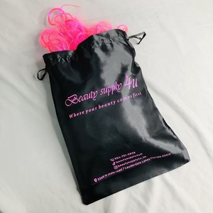 Custom Black Satin <b>Drawstring</b> Bags with Two-Tone Logo Print - Hair Extension <b>Pouches</b> Microfiber Jewelry <b>Pouch</b> - Product Image 5