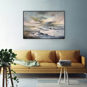 Cuadro Moderno con Paisaje Marino en Tonos Neutros, Arte <span class=keywords><strong>de</strong></span> <span class=keywords><strong>Pared</strong></span> Enmarcado <span class=keywords><strong>para</strong></span> Sala <span class=keywords><strong>de</strong></span> Estar y Espacios Comerciales - Product Image 3