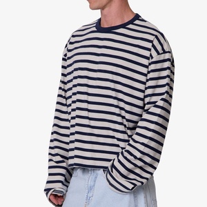 Camiseta de Manga Larga a Rayas Blancas y Azules para Hombre, Nueva Colección 2026, Estilo Casual Oversize, Servicio Personalizado OEM ODM - Product Image 2
