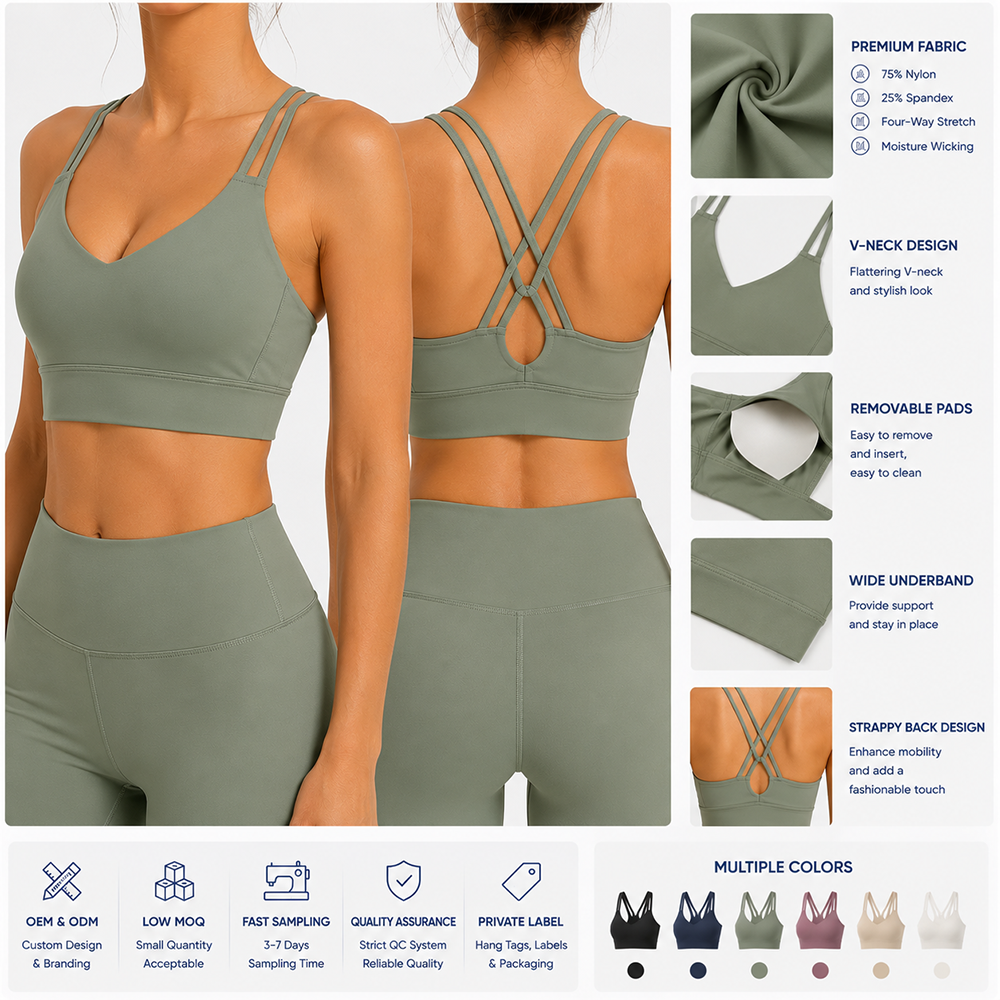 High Quality Women Yoga Top Cross Back Sports Bra Thin Straps High Support Four-Way Stretch Front Gym Fitness Workout Crop Tops