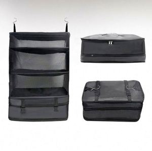 Organisateur de rangement suspendu en maille noire avec 3 étagères et poche inférieure zippée pour placard - Product Image 6