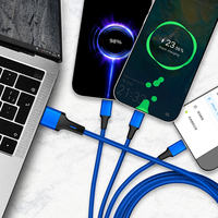Câble de charge multi-prise promotionnel populaire 2 en 3, câble de charge USB Type C vers Type C tressé en nylon pour téléphones mobiles