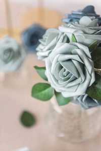 Fleurs Artificielles Comb 25PCS Rosas azules polvorientas realistas con tallo para ramos <span class=keywords><strong>de</strong></span> boda Centros <span class=keywords><strong>de</strong></span> mesa Arreglos florales Decoración - Product Image 3
