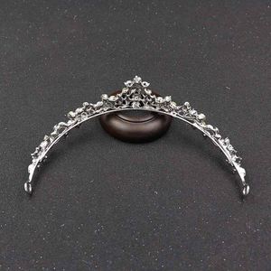 Tiara de Cristal con Pedrería, Hojas Florales, Corona Nupcial de Aleación Plateada de 14.5cm, Decoración <span class=keywords><strong>para</strong></span> el Cabello <span class=keywords><strong>para</strong></span> Bodas y Fiestas - Product Image 4