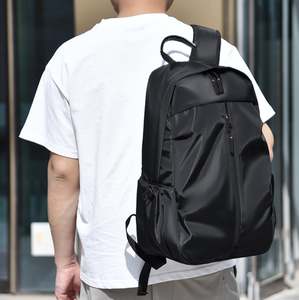 Minimalist Black Nylon Laptop <b>Backpack</b> with Water Resistance 20-39L Capacity Unisex Shoulder Straps Zipper Closure - Product Image 4