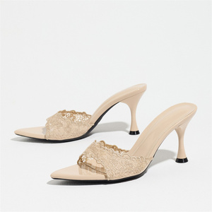 Mules retrò marroni con <span class=keywords><strong>tacco</strong></span>, ricamo floreale in pizzo, sexy, <span class=keywords><strong>a</strong></span> punta, senza schienale, con <span class=keywords><strong>tacco</strong></span> <span class=keywords><strong>a</strong></span> gattino, chic, per appuntamenti e feste, da donna - Product Image 6