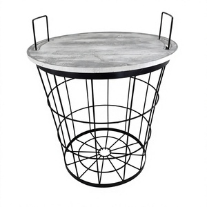 Modern Eco-Friendly Wooden Top Iron <b>Wire</b> Luxury Round Shaped Basket <b>Coffee</b> <b>Table</b> Living Room Furniture - Product Image 1