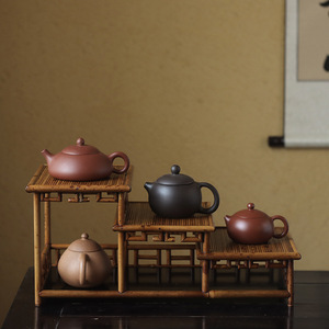Étagère de rangement pour théière Hongxiangfei, étagère de présentation antique multi-compartiments, étagère de présentation en bambou pour objets culturels - Product Image 3
