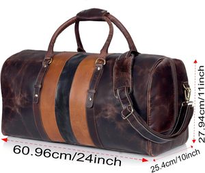 Leather <b>Overnight</b> Travel Duffel for <b>Men</b> Genuine Leather Weekender Luggage <b>Bag</b> for Gym Sports Business Trips Holiday Travel Bulk - Product Image 4