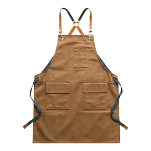 Baskı logosu erkek mutfak ikram açık kamp bahçıvanlar giyilebilir iş elbiseleri kalın tuval önlük