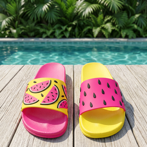 Watermelon Print Slides Summer Open Toe EVA Slippers Pink Yellow Anti-Slippery Beach <b>Pool</b> Shoes - Product Image 1