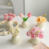 Set Bunga Tulip Kering Dekoratif Bunga Buatan Minimalis Vas Meja Keramik Mulut Lebar Mini Tahan Lama nan Indah