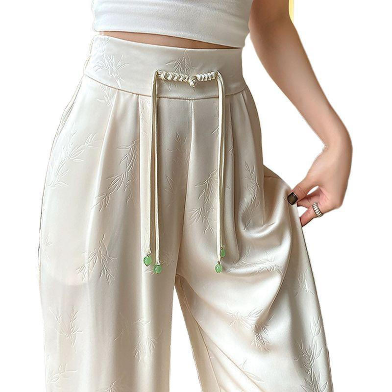 New Chinese-Style Frog-Button Wide-Leg Pants (Polyester Spandex)