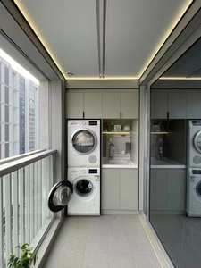 Lavabo de encimera integrado de madera maciza de diseño de lujo ligero, armario de lavadora personalizado de almacenamiento grande, armarios de sala de estar - Product Image 3