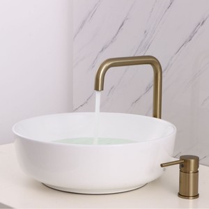 Basin Faucet Double Hole Single Handle Brushed Gold Brass Two Piece Deck Mounted Ceramic Valve Core - Product Image 2