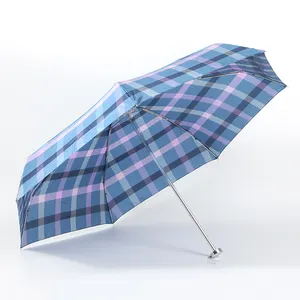 Mini Compact Sun Rain Travel Japanese Plaid 5 Fold Umbrella