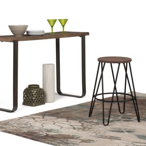 Taburete de bar contemporáneo Db Simeon de 24 pulgadas con asiento de madera color marrón cacao y estructura de hierro negro para uso en bares domésticos. - Product Image 6